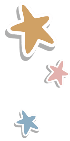 Pastel colored stars with transparent background and drop shadow effect