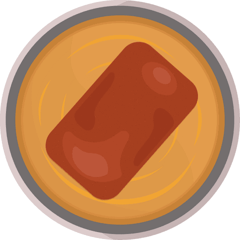 Stylized steak cooking in oil pan with swirling effect on transparent background