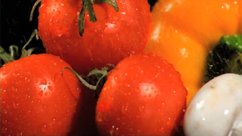 Fresh Vegetables Being Watered in Slow Motion Close-Up