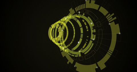 Futuristic digital interface with moving circles on dark background