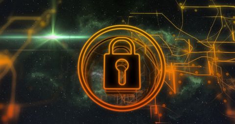 Cybersecurity Concept with Lock Over Digital Galaxy Background - Download Free Stock Images Pikwizard.com