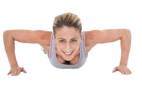 Smiling Transparent Woman Performing Press Up Exercise