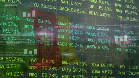 Cameroon Flag with Financial Data Overlay Animation
