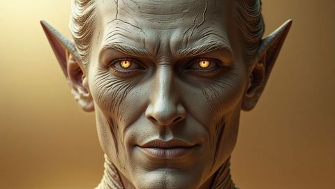 Eerie light-eyed lucifer with piercing stare in mystical digital art