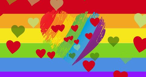 Colorful Hearts on Rainbow Stripes Celebrating Pride