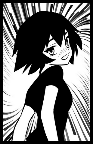 dynamic monochrome anime figure smirking with blushing expression on transparent background - Download Free Stock Videos Pikwizard.com