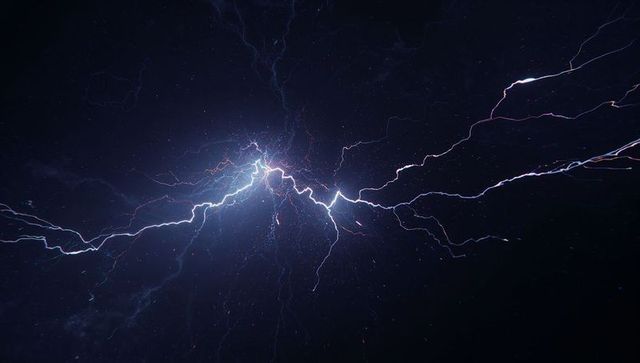 Bluish-white lightning arc in cosmic void