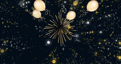 Elegant Balloons and Fireworks on Starry Night Background