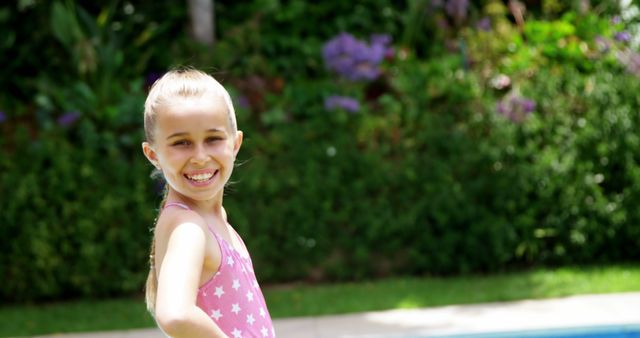 Happy Girl Smiling Outdoors in Sunny Garden - Download Free Stock Images Pikwizard.com