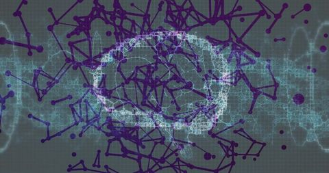 Abstract Brain Network with Connectivity Nodes and Waveforms