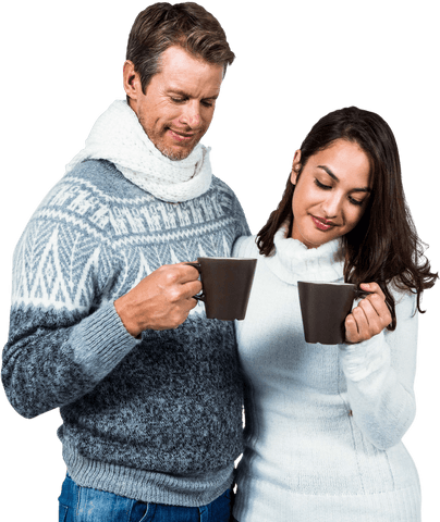 couple enjoying hot drinks in cozy sweaters with transparent background - Download Free Stock Videos Pikwizard.com