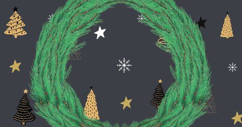 Festive Christmas Wreath and Trees Winter Illustration