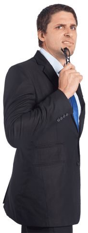 Thinking Businessman Holding Glasses Transparent Background