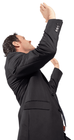 Businessman Raising Arms in Triumph Isolated on Transparent Background
