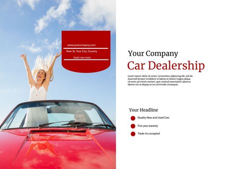 Excited Woman Celebrating Car Purchase in Vibrant Sales Brochure