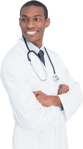 Smiling african american doctor with stethoscope transparent background
