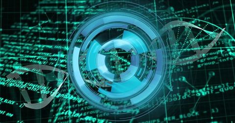 Futuristic holographic interface with dna and code streams