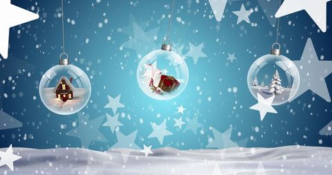 Festive Christmas Baubles with Holiday Icons and Snow