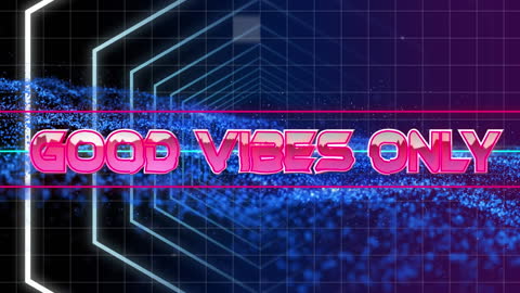 Vibrant futuristic neon tunnel with good vibes only text