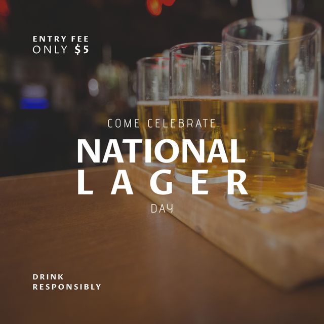 Square image of national lager day over glasses with beer. Beer, brewery, alcohol, drinks and pub concept.