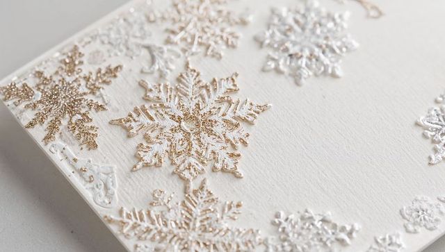 Embossed Snowflake Holiday Card with Gold Glitter Accents on Cream Textured Cardstock