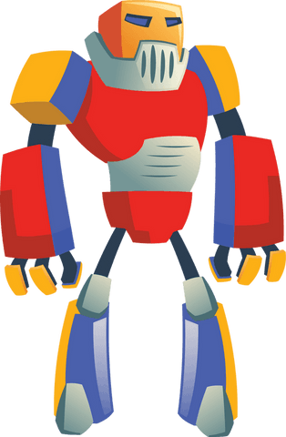Stylized Colorful Robot Character on Transparent Background