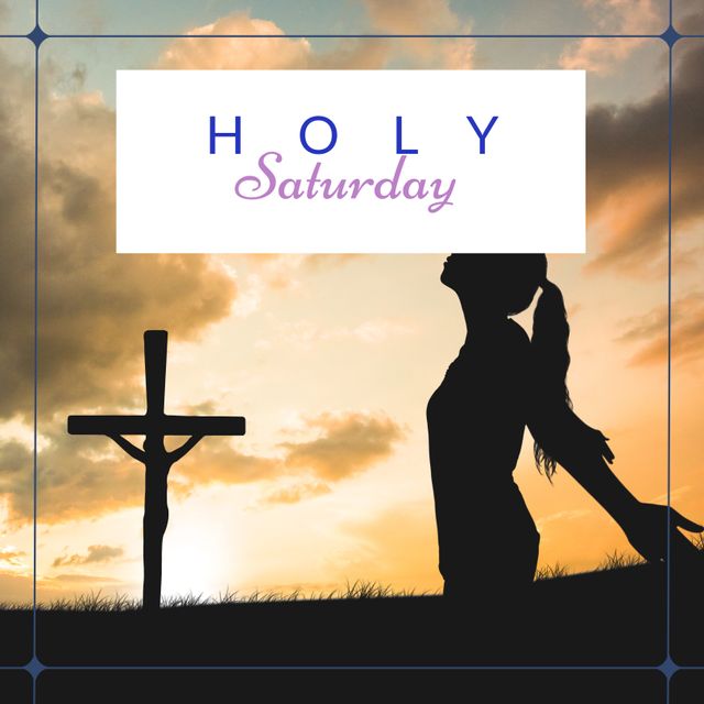 Holy Saturday Silhouette of Woman with Cross and Open Arms at Sunset - Download Free Stock Templates Pikwizard.com