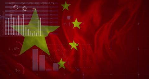 Financial Data Visualization Overlapping Chinese Flag - Download Free Stock Images Pikwizard.com