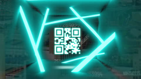 Glowing Neon QR Code Inside Tunnel with Lights