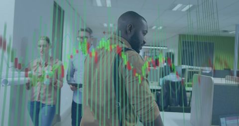 Financial Markets Overlaid on Diverse Office Team