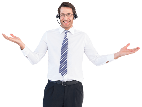 Transparent Smiling Businessman with Headset Isolated