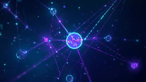 Abstract Neon Network with Pulsing Sphere in Digital Void