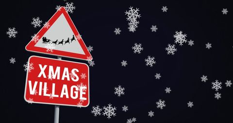 Christmas Village Sign with Falling Snowflakes - Download Free Stock Images Pikwizard.com