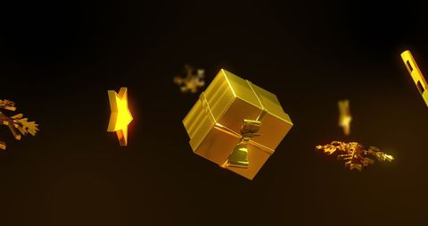 Golden Christmas Symbols Falling on Black Background