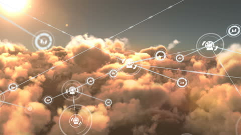 Digital Network Connections Over Cloudscape at Sunset
