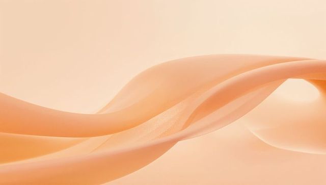 Peach silk ribbons drifting across soft gradient translucent layered abstract background
