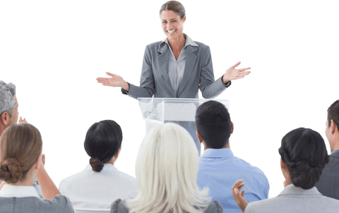 Transparent Business Presentation Woman Leading Corporate Meeting