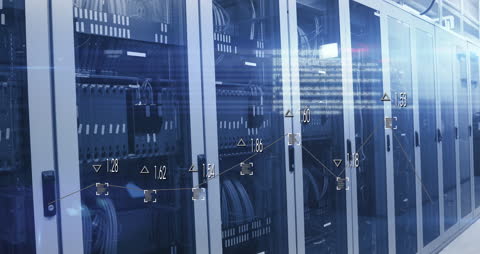 Futuristic Data Center with Digital Analytics Visualization