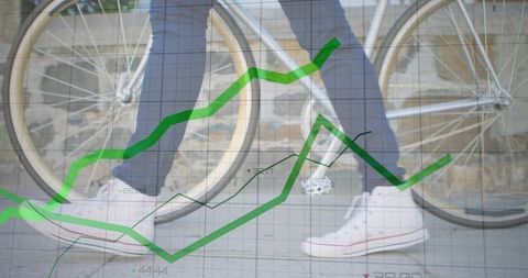 Urban bicycle mobility data with woman wearing high-top sneakers and growth chart overlay