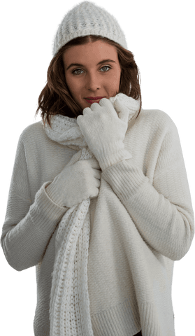 Young Woman in Warm Winter Clothing with Transparent Background