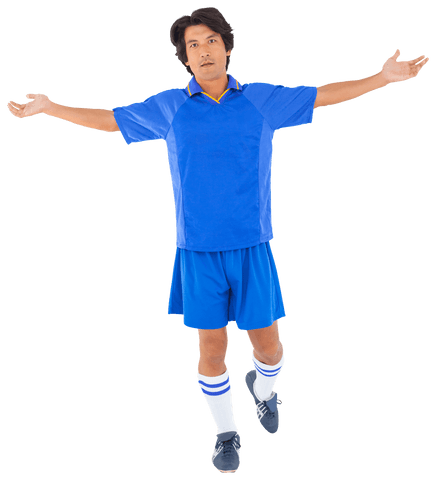 Male Football Player Celebrating Victory with Open Arms