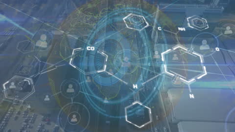 Digital Network and Data Connection Visualization in Urban Landscape