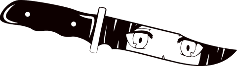 Transparent anime eyes on hunting knife illustration art