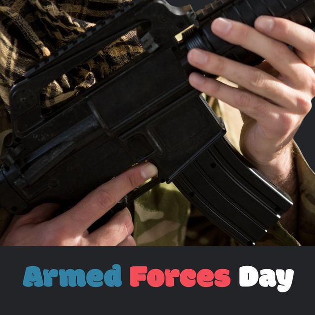 Midsection of Army Soldier Holding Rifle Celebrating Armed Forces Day - Download Free Stock Templates Pikwizard.com