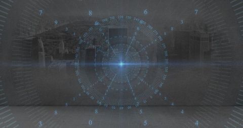 Futuristic HUD with Blue Flare on Foggy Urban Skyline