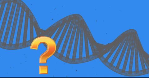 Abstract DNA Helix with Question Mark on Blue Background