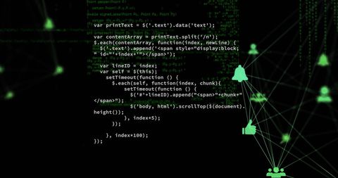 javascript code display with digital media icons overlay - Download Free Stock Images Pikwizard.com