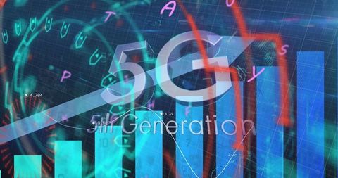 Futuristic 5G Technology with Financial Data Visualizations