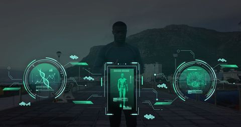 African American Runner with Futuristic Data Interface - Download Free Stock Images Pikwizard.com