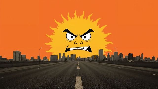 Glaring angry sun above city skyline